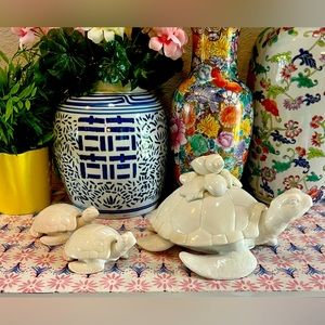 Vintage Fitz & Floyd ceramic turtle family, “Atlantis” collection.